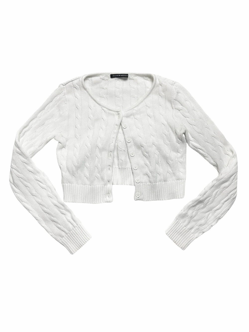 Brandy Melville White Cable Knit Cropped Cardigan Sweater Small